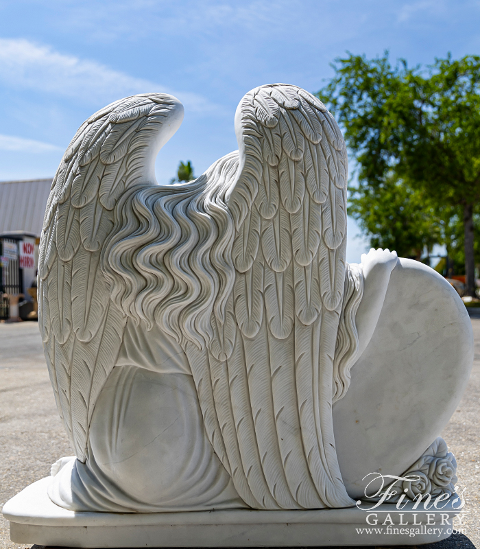 Marble Memorials  - White Marble Angel Hearth Monu - MEM-485